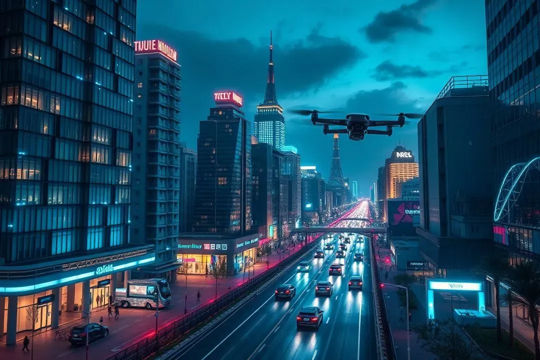 guia estratégico de inteligência artificial mostrando redes neurais brilhantes sobre uma paisagem urbana moderna para representar a revolução de 2025.