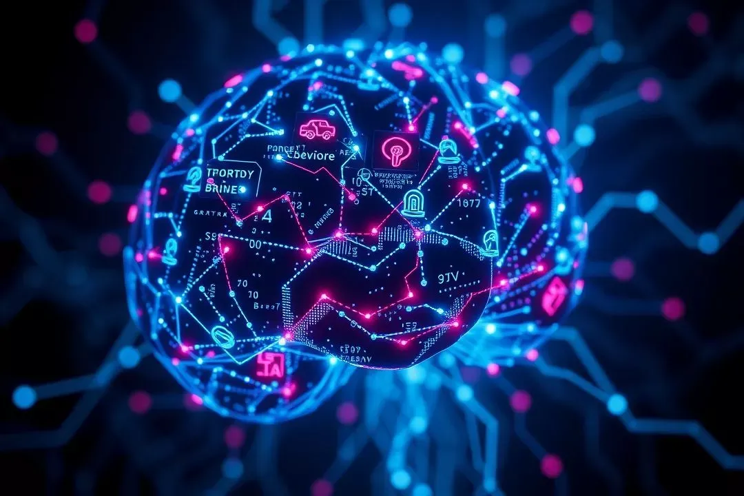 guia definitivo de inteligência artificial com um cérebro digital brilhante conectado a redes neurais, simbolizando o cenário de 2025.