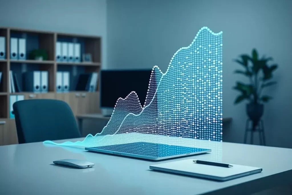 Crescimento da IA como Imperativo Competitivo Gráfico de crescimento exponencial mostrando o avanço da inteligência artificial nos negócios como um imperativo competitivo.