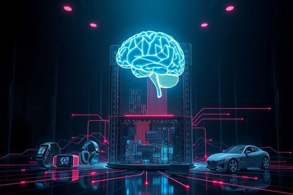 Diagrama explicando o conceito de Models-as-a-Service (MaaS) com um modelo de IA na nuvem acessado via API.