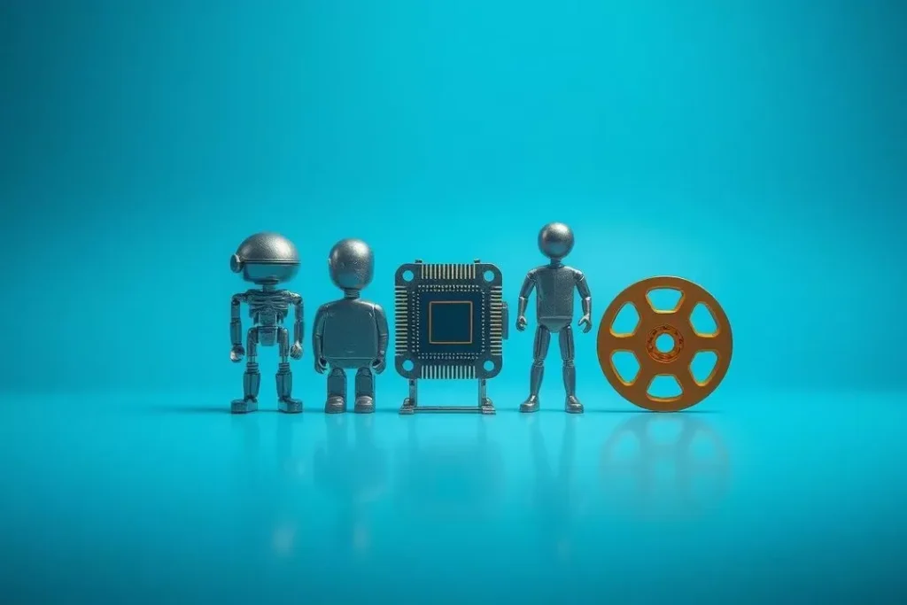 Ícones de aplicações práticas de IA, incluindo automação com Processamento de Linguagem Natural e análise preditiva com Deep Learning.