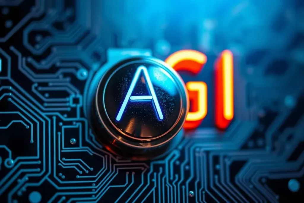 Bússola apontando para AGI, simbolizando a preparação para o futuro da IA com regulação e governança.