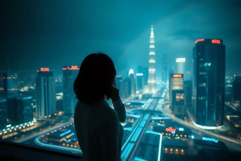 O Futuro da IA e do Aprendizado de Máquina Um profissional de tecnologia olhando para um horizonte onde o futuro da IA e o aprendizado de máquina se integram com a indústria.